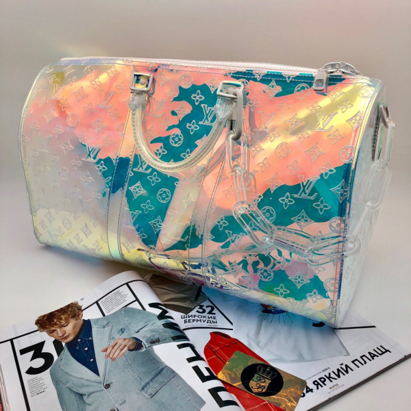 Сумка Louis Vuitton Keepall Bandouliere 50 синий с красным