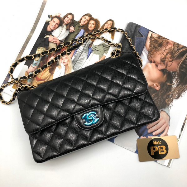 Сумка Chanel Classic Flap medium икорная кожа (черная)