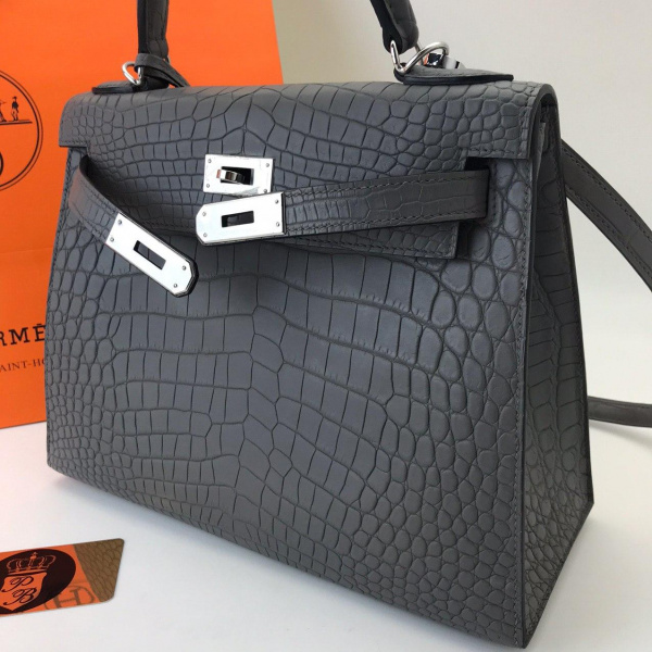 картинка Сумка Hermes Kelly 28 Croco Grey от магазина Papa Brandoff