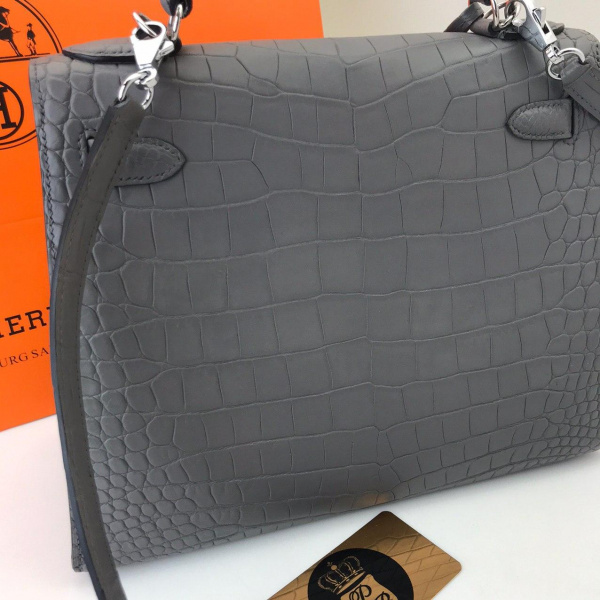 картинка Сумка Hermes Kelly 28 Croco Grey от магазина Papa Brandoff